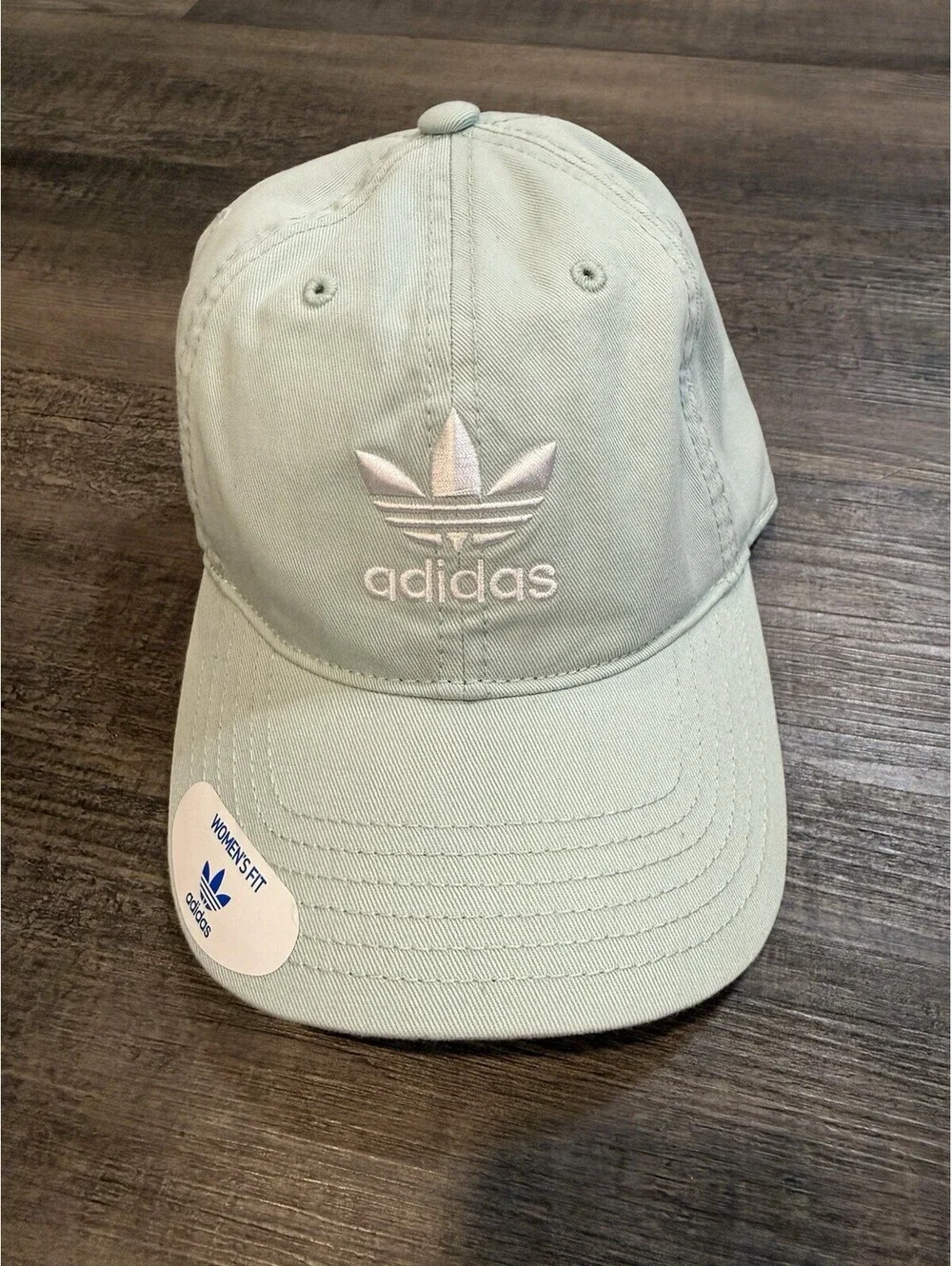 Adidas Womens Originals ASH GREEN Relaxed Strapback Trefoil Logo Cap New